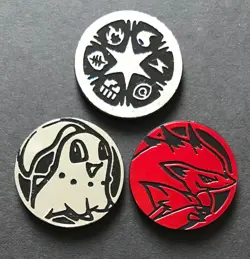 3 X Pokemon Coins Bundle Chikorita HGSS Energy Symbol Zoroark Red Token Coin - Image 1