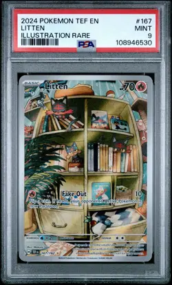 2024 Pokemon SV Temporal Forces Litten #167/162 ILLUSTRATION RARE PSA 9 - Image 1