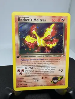 Pokemon TCG: Rocket's Moltres Gym Heroes #12/132, 1ST EDITION Holo Rare LP - Image 2