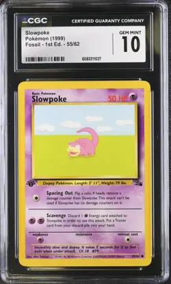CGC 10 Slowpoke 55/62 1st Edition Fossil Pokemon Card - Image 1