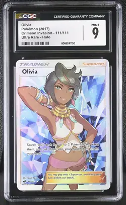 CGC 9 MINT Olivia 2017 Crimson Invasion 111/111 Ultra Rare Holo Pokemon Card - Image 1
