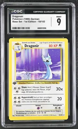CGC 9 MINT Dragonair 1999 Base Set 1st Edition German 18/102 Pokemon Card - Image 1