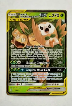 Pokemon ROWLET & ALOLAN EXEGGUTOR Tag Team GX S&M UNIFIED MINDS Holo #1/236 Mint - Image 1