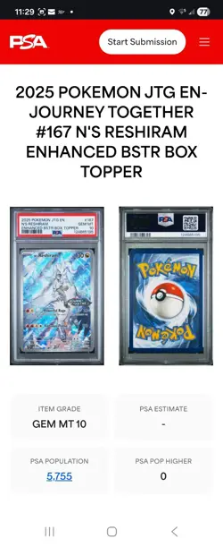 PSA 10 N's Reshiram STAMPED BOX TOPPER IR 167/159 Pokemon Journey Together - Image 3