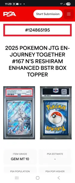 PSA 10 N's Reshiram STAMPED BOX TOPPER IR 167/159 Pokemon Journey Together - Image 4