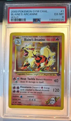 Pokemon TCG 2000 Blaine's Arcanine 1/132 Holo Rare Gym Challenge PSA 6 EX MT - Image 1