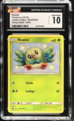 CGC 10 Rowlet Shiny SV2/SV94 Shiny Vault Hidden Fates Pokemon Card - Image 1