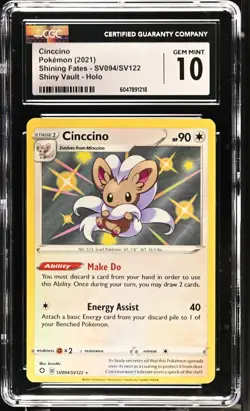 CGC 10 Cinccino Shiny SV094/SV122 Shiny Vault Shining Fates Pokemon Card - Image 1