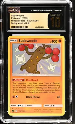 CGC 10 Pristine Sudowoodo Shiny SV20/SV94 Shiny Vault Hidden Fates Pokemon Card - Image 1