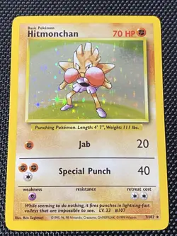 Pokemon TCG Hitmonchan 7/102 Base Set Holo Unlimited Rare Card LP/NM - Image 1
