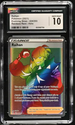 CGC 10 Raihan Rainbow 224/203 SWSH Evolving Skies 2021 Pokemon Card - Image 1