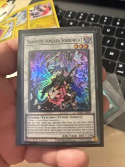 YUGIOH 1ST DABL-EN044 SHAMISEN SAMSARA SORROWCAT SUPER RARE NEAR MINT (NM) - Image 1