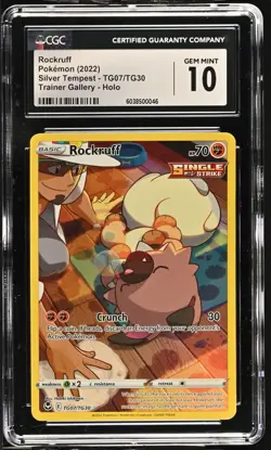 CGC 10 Rockruff Holo TG07/TG30 Trainer Gallery Silver Tempest Pokemon Card - Image 1