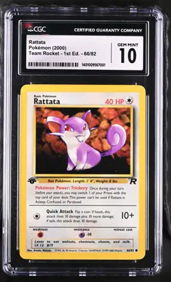 CGC 10 Rattata 66/82 1st Edition Team Rocket 2000 Pokemon Card - Image 1