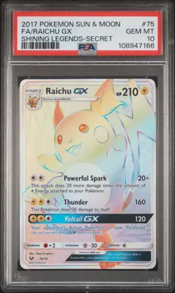 PSA 10 Raichu GX Rainbow 75/73 Shining Legends 2017 Pokemon Card - Image 1