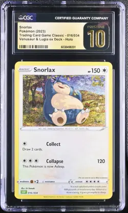 CGC 10 Pristine Snorlax Holo 016/034 Trading Card Game Classic CLV Pokemon Card - Image 1