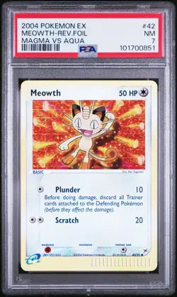 PSA 7 Meowth Reverse Holo 42/95 EX Magma vs Aqua 2004 Pokemon Card - Image 1