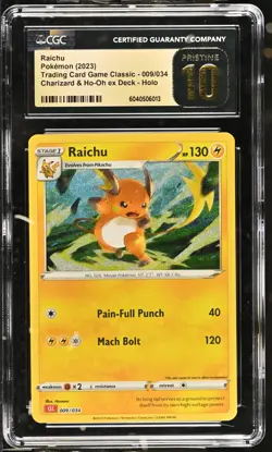 CGC 10 Pristine Raichu Holo 009/034 Trading Card Game Classic CLC Pokemon Card - Image 1