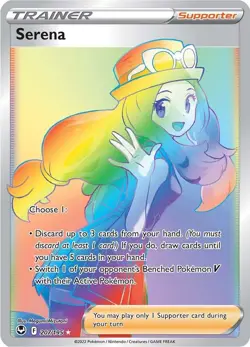 Pokemon TCG Serena Card 207/195 Silver Tempest Rainbow Secret Rare PSA 9 - Image 1