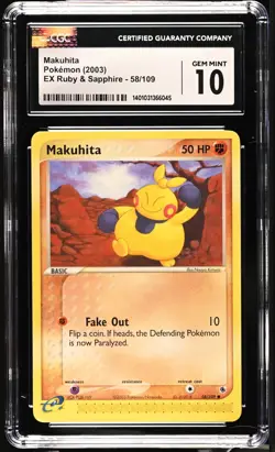 CGC 10 GEM MINT Makuhita 58/109 EX Ruby & Sapphire 2003 Pokemon Card - Image 1
