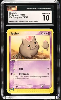 CGC 10 GEM MINT Spoink 74/97 EX Dragon 2003 Pokemon Card - Image 1