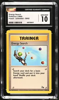 CGC 10 GEM MINT Energy Search 59/62 Fossil 1999 Pokemon Card - Image 1