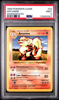 PSA 9 Arcanine 23/102 Shadowless Base Set 1999 Pokemon Card - Image 1