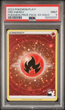 PSA 9 MINT Fire Energy Holo Play! promo Pokemon Prize Pack 2023 Card - Image 1
