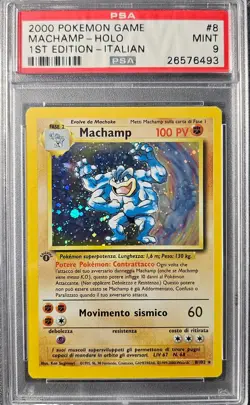 PSA 9 MINT Machamp 8/102 Holo 1st Edition Italian 2000 Pokemon Card - Image 1
