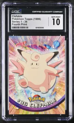 CGC 10 GEM MINT Clefable #36 Topps Series 1 Fourth Print 1999 Pokemon Card - Image 1