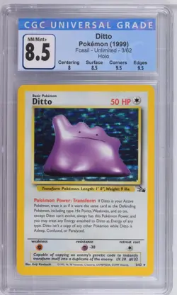 CGC 8.5 Ditto Holo 3/62 Fossil 1999 Pokemon Card - Image 1