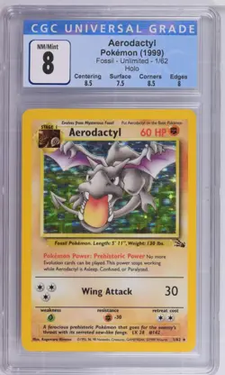 CGC 8 Aerodactyl Holo 1/62 Fossil 1999 Pokemon Card - Image 1