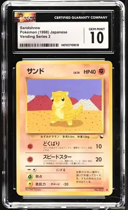 CGC 10 GEM MINT Sandshrew No. 027 Vending Series 2 1998 Pokemon Card - Image 1