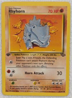 1999 Rhyhorn #61 Jungle Regular Pokemon Card Common 1st Edition - Image 2