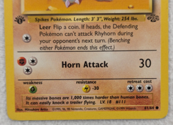 1999 Rhyhorn #61 Jungle Regular Pokemon Card Common 1st Edition - Image 4