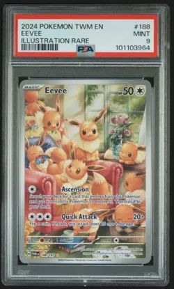 2024 POKEMON TWM EN-TWILIGHT MASQUERADE ILLUSTRATION RARE #188 EEVEE PSA 9 - Image 1