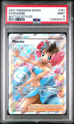 2021 Pokemon #161 Phoebe Full Art Holo - Sword & Shield Battle Styles PSA 9 Mint - Image 1