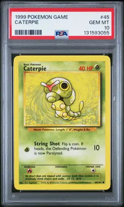 1999 Pokemon Game Base Set Unlimited #45 Caterpie PSA 10 GEM MINT - Image 1
