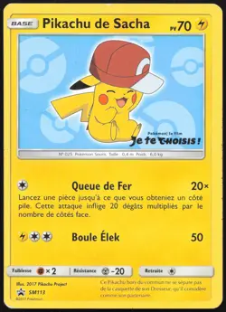 Carte Pokemon Pikachu de Sacha SM113 Promo SM Francais - Image 1