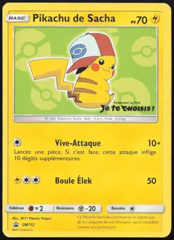 Carte Pokemon Pikachu de Sacha SM112 Promo SM Francais - Image 1