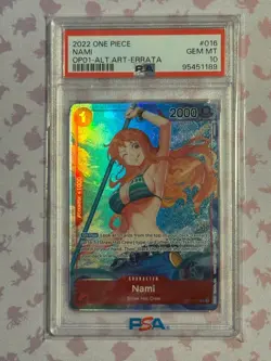 PSA 10 GEM MT Nami OP01-016 Romance Dawn ALT ART Errata Foil One Piece Card Game - Image 1