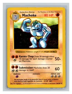 Machoke #034/102 Base Set (Shadowless) Pokemon Trading Card TCG WOTC 1999 - Image 1