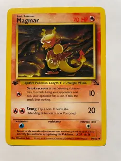 1st Edition Magmar 39/62 - Fossil - Uncommon Pokemon Card - MP - Image 1