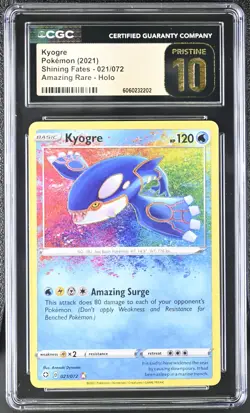 CGC 10 Pristine Radiant Kyogre 021/072 Shining Fates Pokemon Card - Image 1