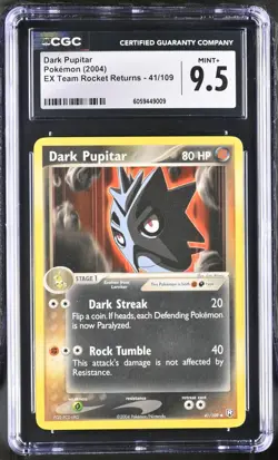 CGC 9.5 Dark Pupitar 41/109 EX Team Rocket Returns 2004 Pokemon Card - Image 1