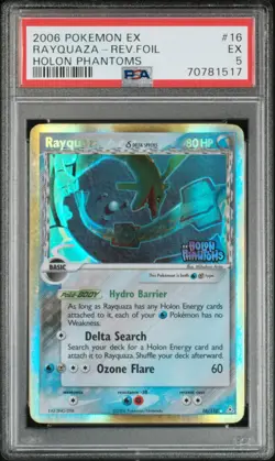 PSA 5 Rayquaza Reverse Holo 16/110 EX Holon Phantoms 2006 Pokemon Card - Image 1