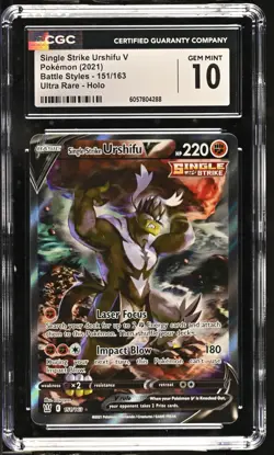 CGC 10 Single Strike Urshifu V 151/163 SWSH Battle Styles Pokemon Card - Image 1