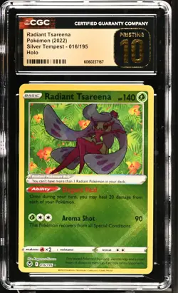 CGC 10 Pristine Radiant Tsareena 016/195 SWSH Silver Tempest Pokemon Card - Image 1
