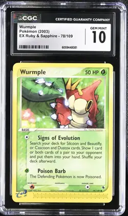 CGC 10 Wurmple 78/109 EX Ruby & Sapphire 2003 Pokemon Card - Image 1