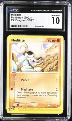 CGC 10 Meditite 37/97 EX Dragon 2003 Pokemon Card - Image 1